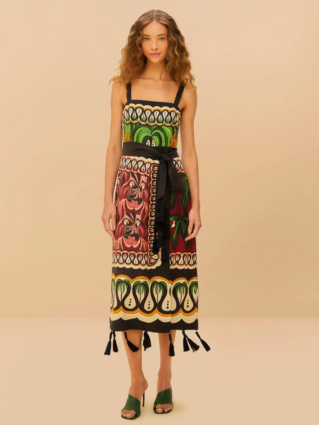 Vestido de bufanda de flujo de árbol de coco verde