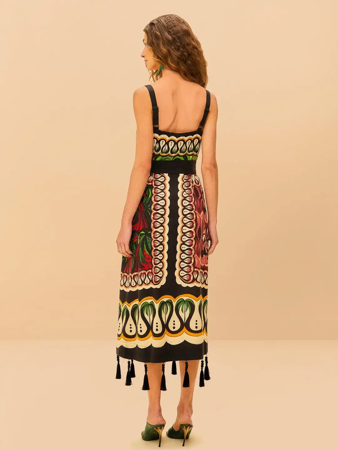 Vestido de bufanda de flujo de árbol de coco verde - Imagen 4
