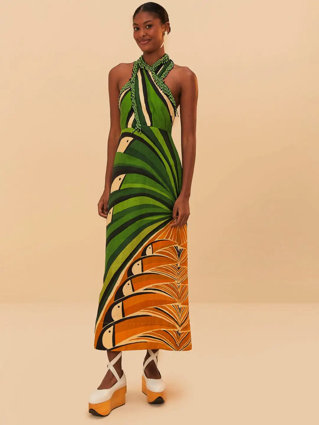 Vestido maxi de árbol tucan verde