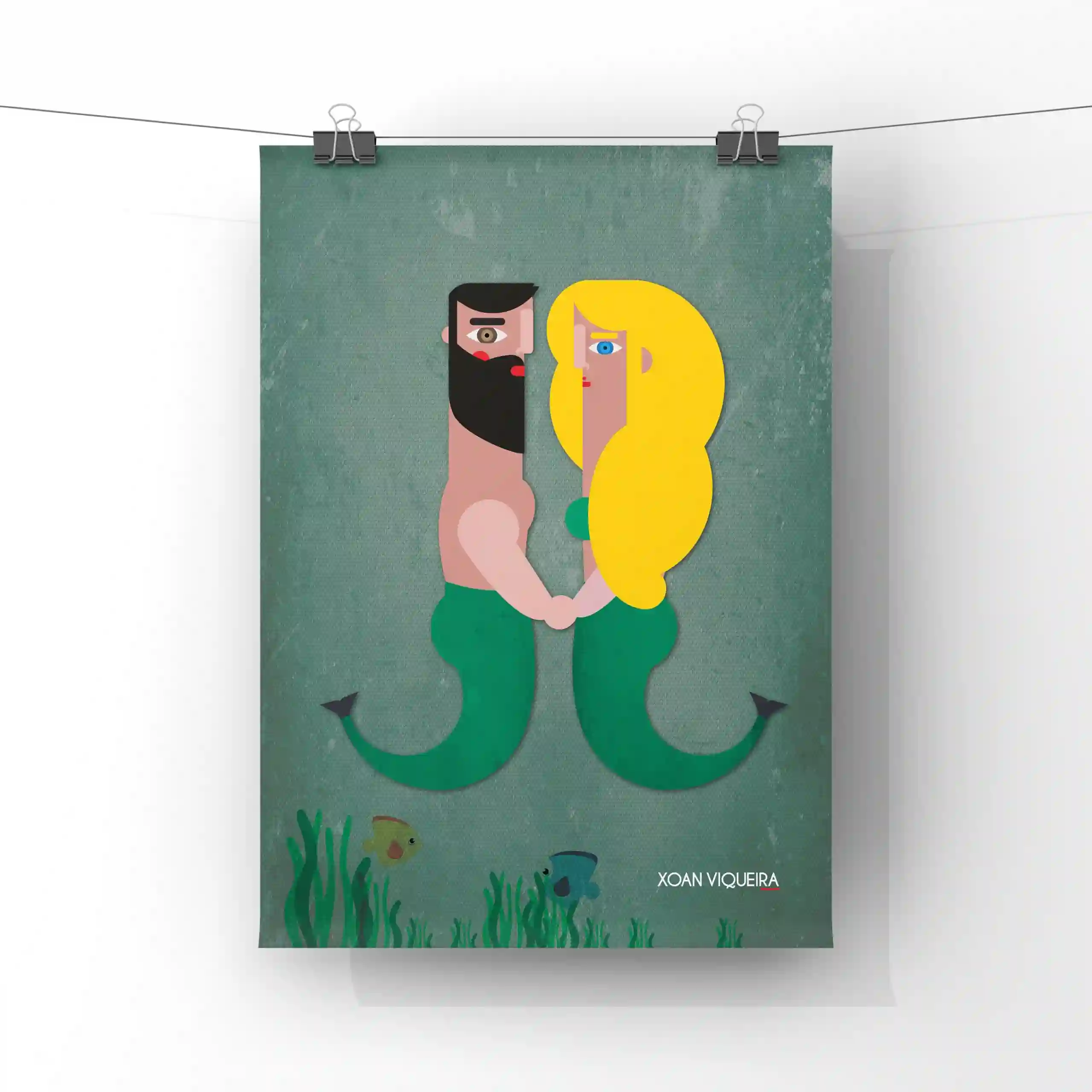 Ilustración A4 sirena y sireno