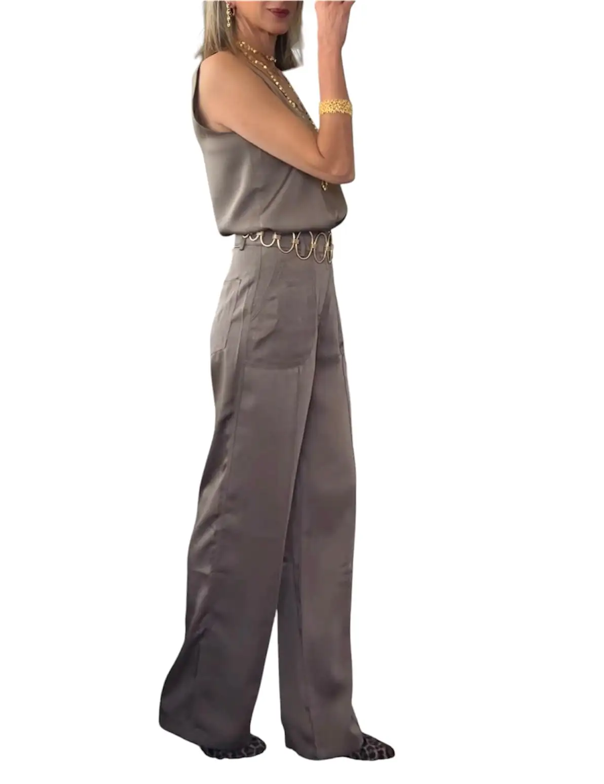 Pantalón satinado color topo - Imagen 2