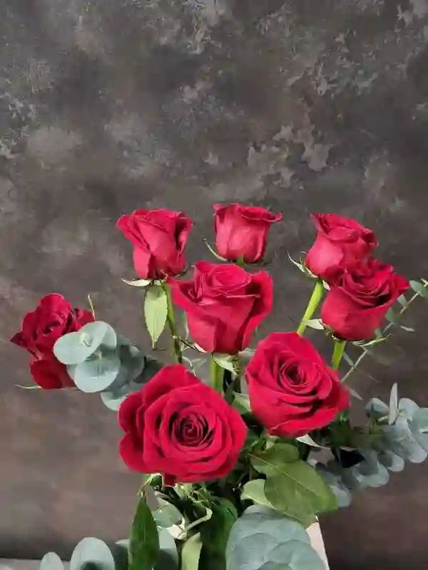Ramo de 8 rosas rojas y paniculata