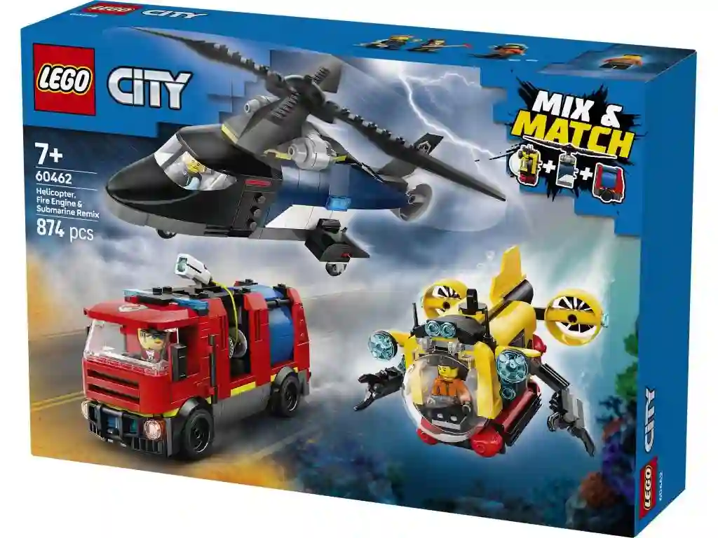 LEGO® 60462 Remix: Helicóptero, Camión de Bomberos y Submarino