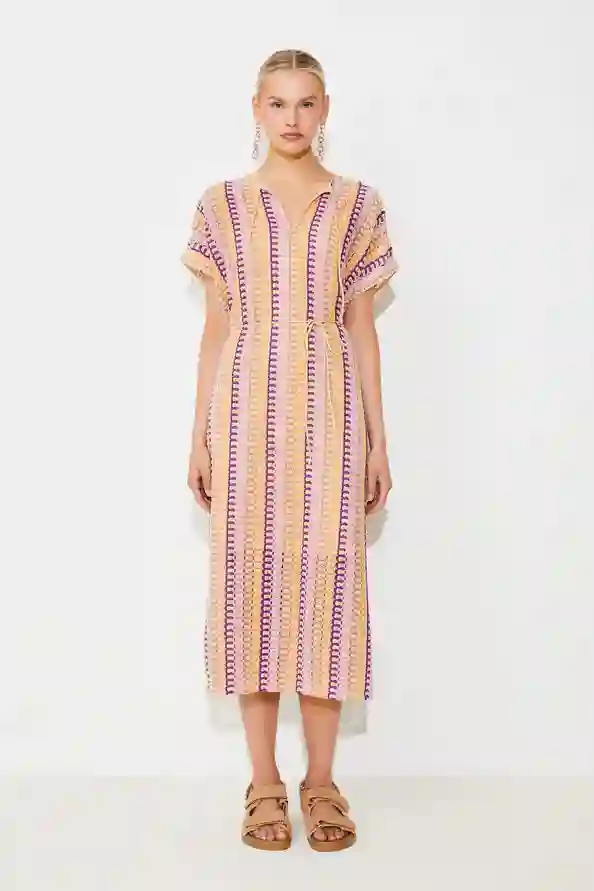Vestido caftán efecto ganchillo LILA
