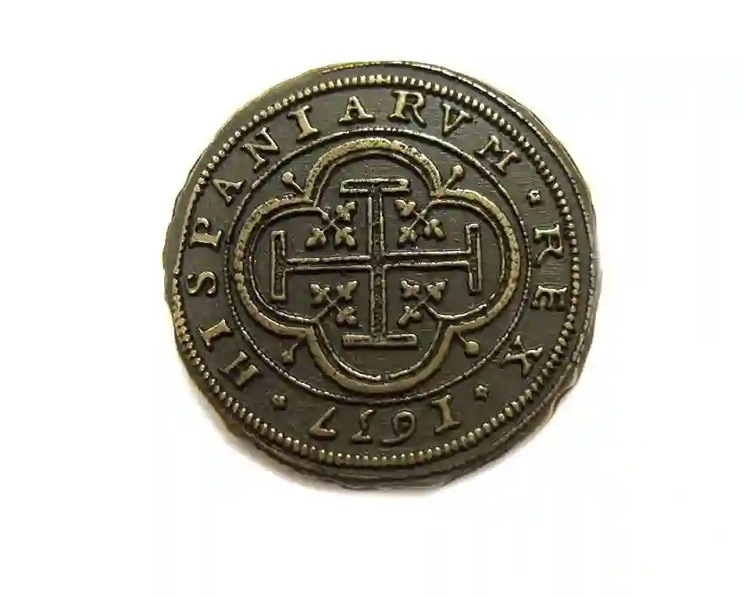 MONEDA Doblón pieza de 10 escudos de la Epoca Colonial y Pirata 1492-S. XVIII de 4 cm