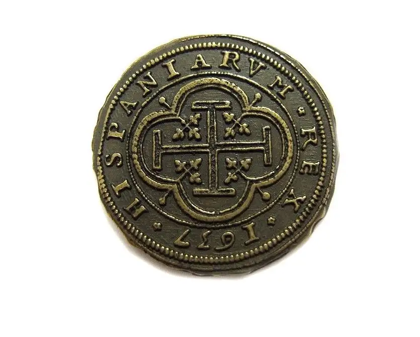 MONEDA Doblón pieza de 10 escudos de la Epoca Colonial y Pirata 1492-S. XVIII de 4 cm