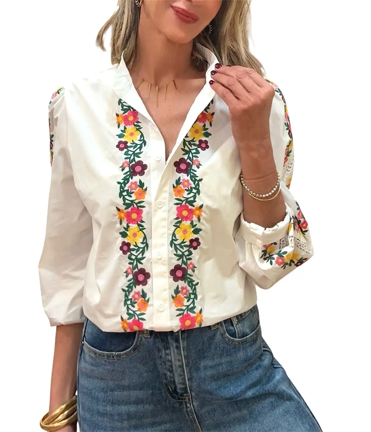Camisa Flowers blanca
