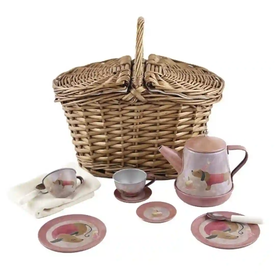 Cesta de Picnic con Juego de Té Perritos