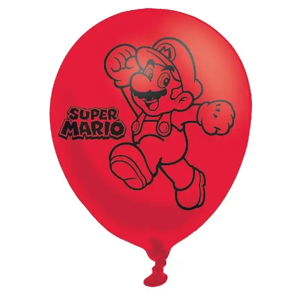 Red and blue balloons of Super Mario - latex 28cm. 6 units per pack