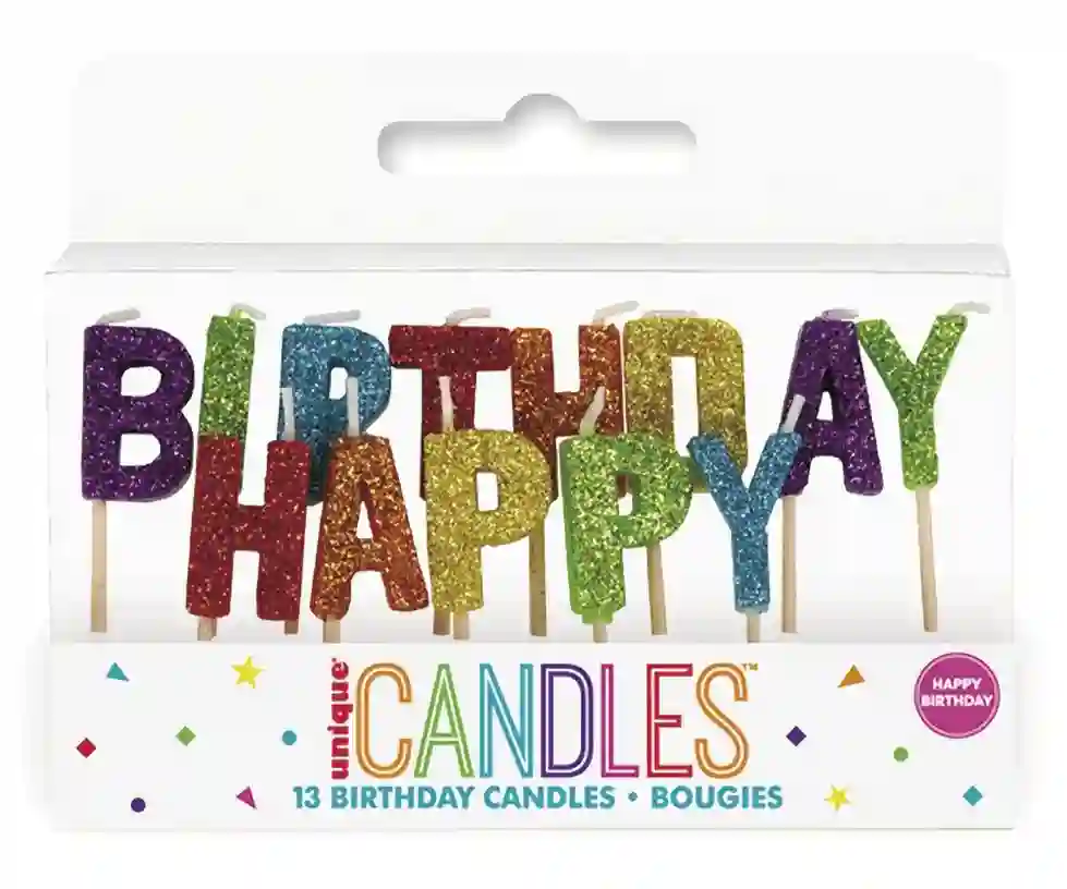 13 Arcoiris candles with Happy Birthday mop