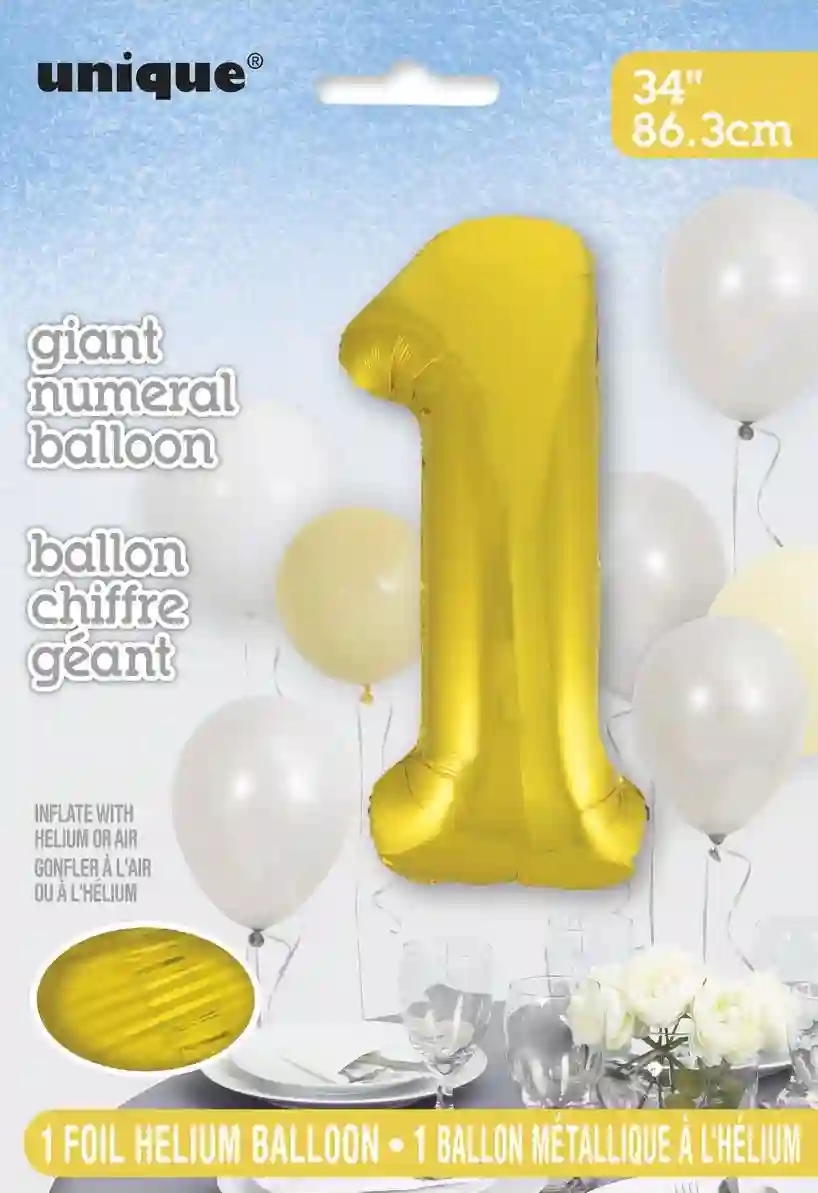 Packed metallic balloon number of 34 inches/ 86.36 cm gold - 1