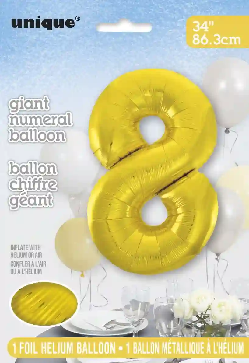 globo metalizado empacado número de 34 pulgadas/ 86,36 cm oro - 8