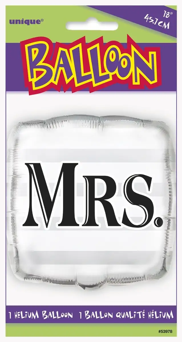 18 -inch packed metallic balloon / 45.72 cm silver wedding mrs.