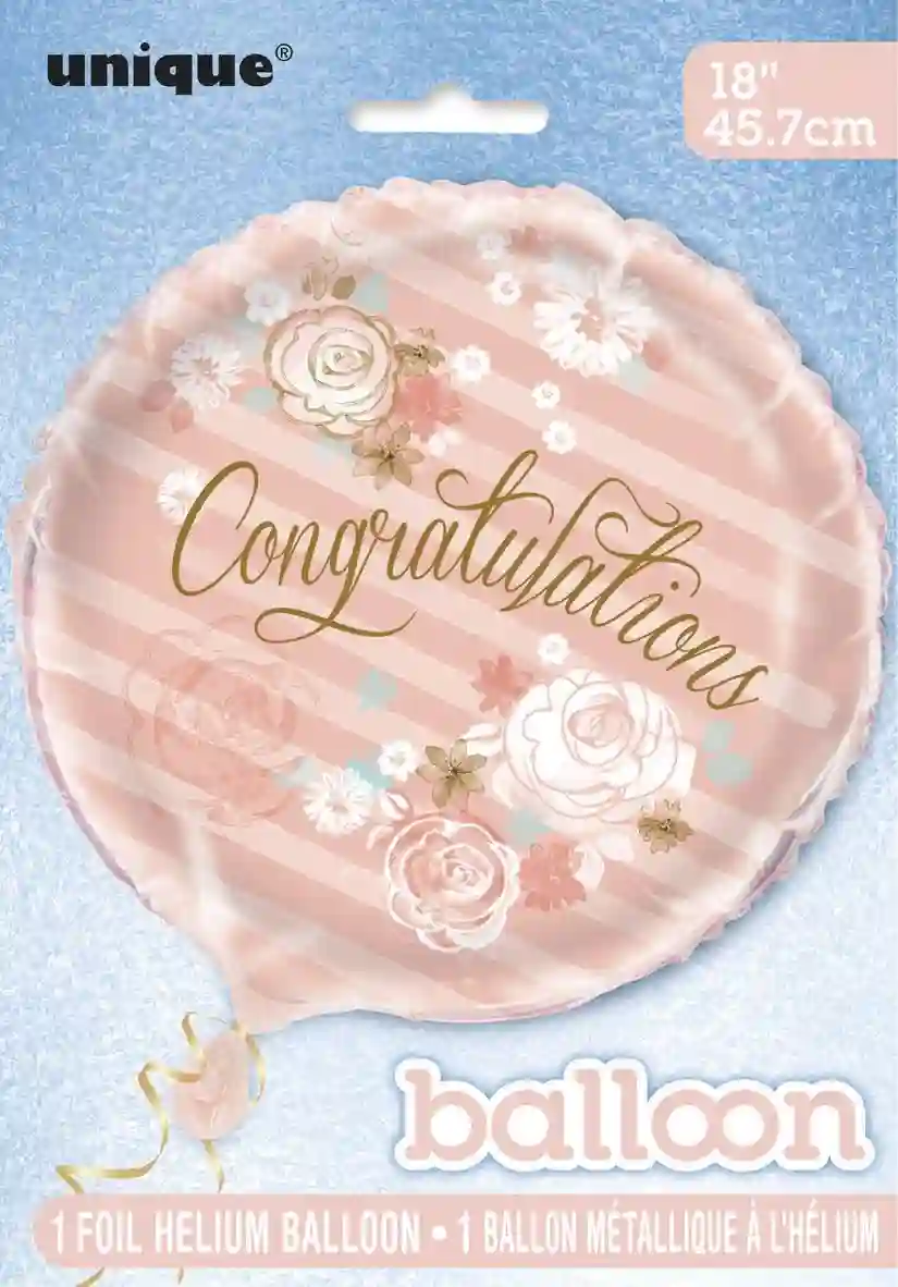 globo metalizado empacado de 18 pulgadas / 45,72 cm oro y rosa floral congratulations
