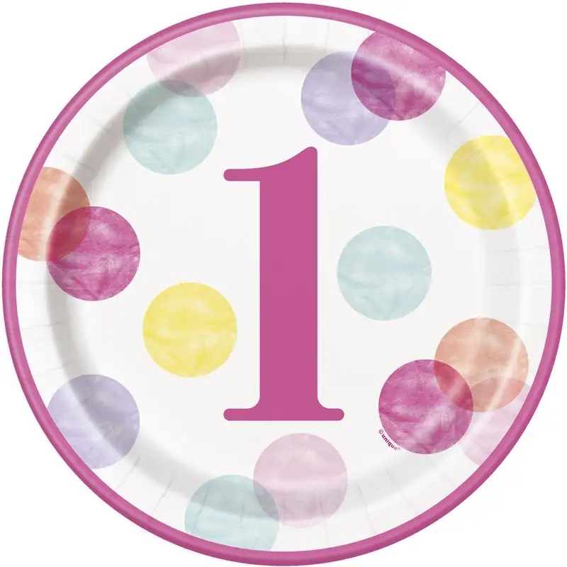 8 9 -inch round dishes/ 22.86 cm first birthday pink points