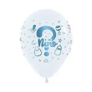 Globo Latex R12 Sempertex Fashi Blanco Adivina Niño O Niña 30cm. 12 ud pack.