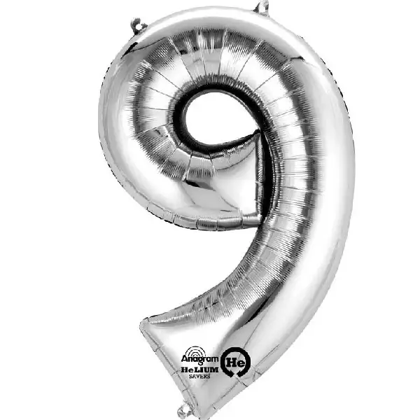 Silver Number 9 Balloon - Aluminum 34 inches