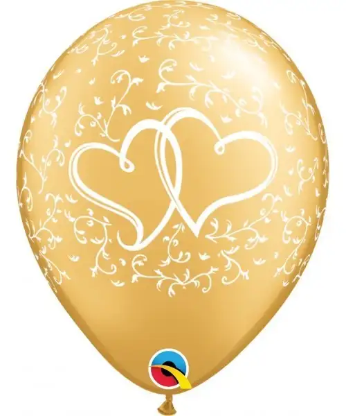Globo de látex 11 pulgadas corazones entrelazados (27,9cm) Color oro 10 Unidades