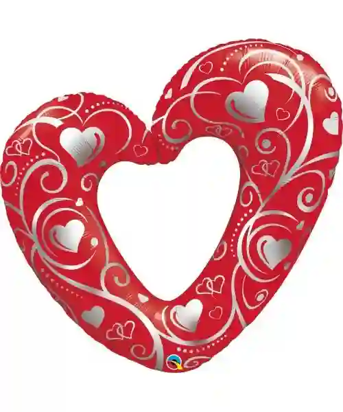 Globo 42 pulg. (106,6cm) corazones y filigrana rojo