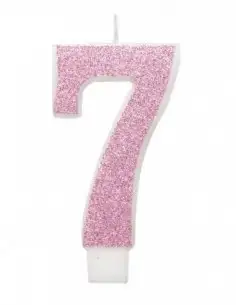 Number candle with pink glitter number - 7