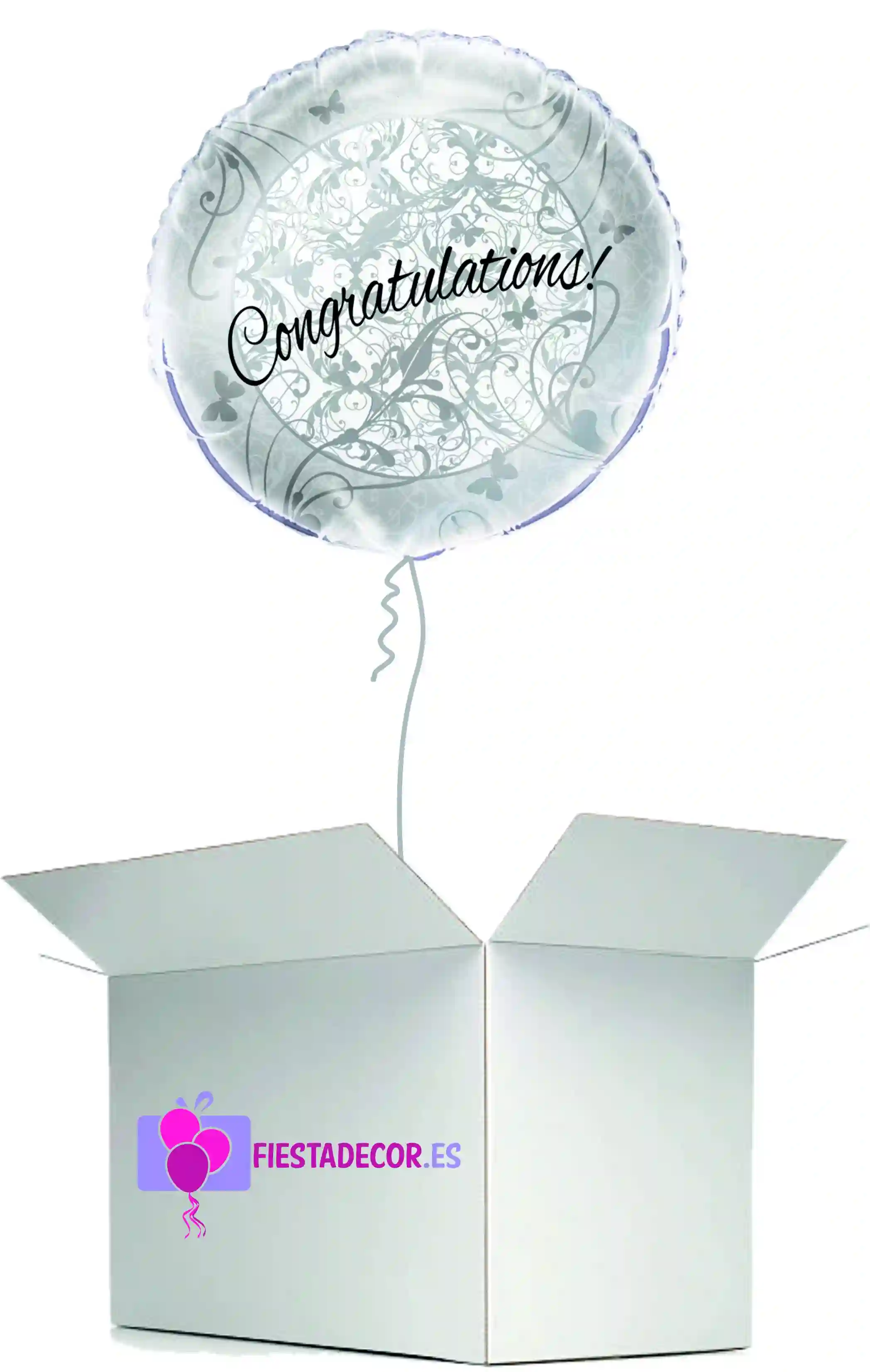 Globo en caja sorpresa felicitacion plata