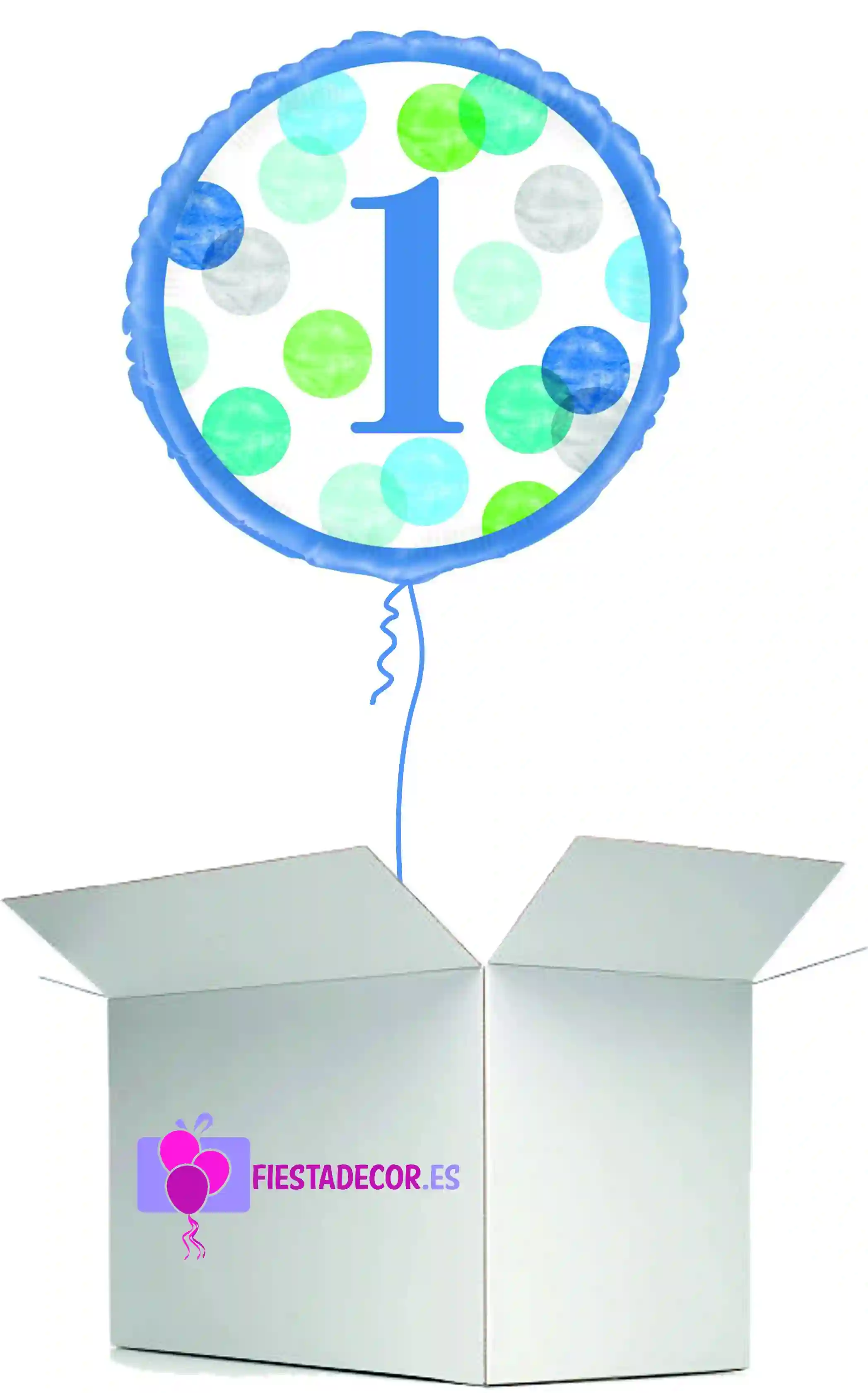 Globo en caja sorpresa happy 1 year azul