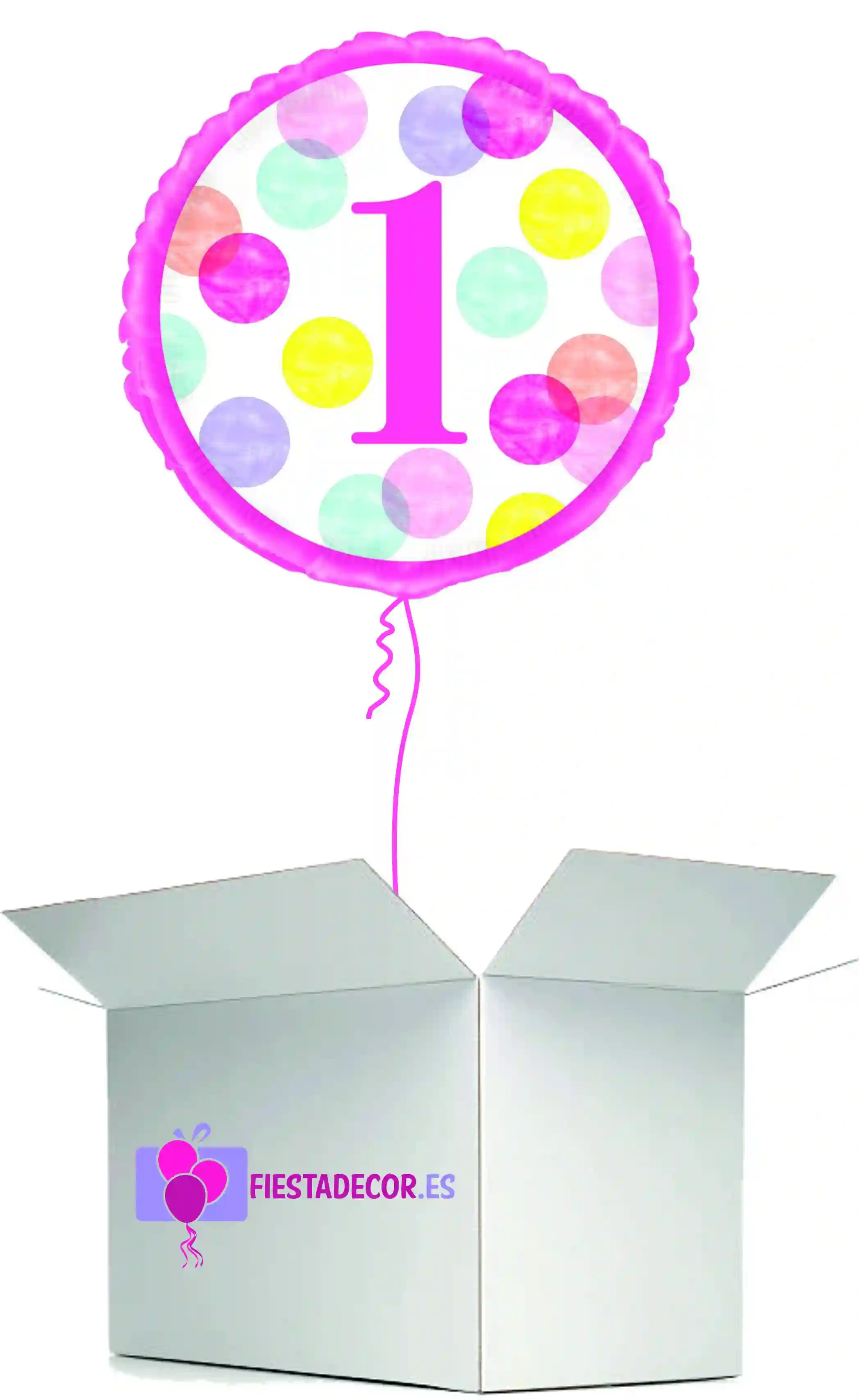 Globo en caja sorpresa happy 1 year rosa