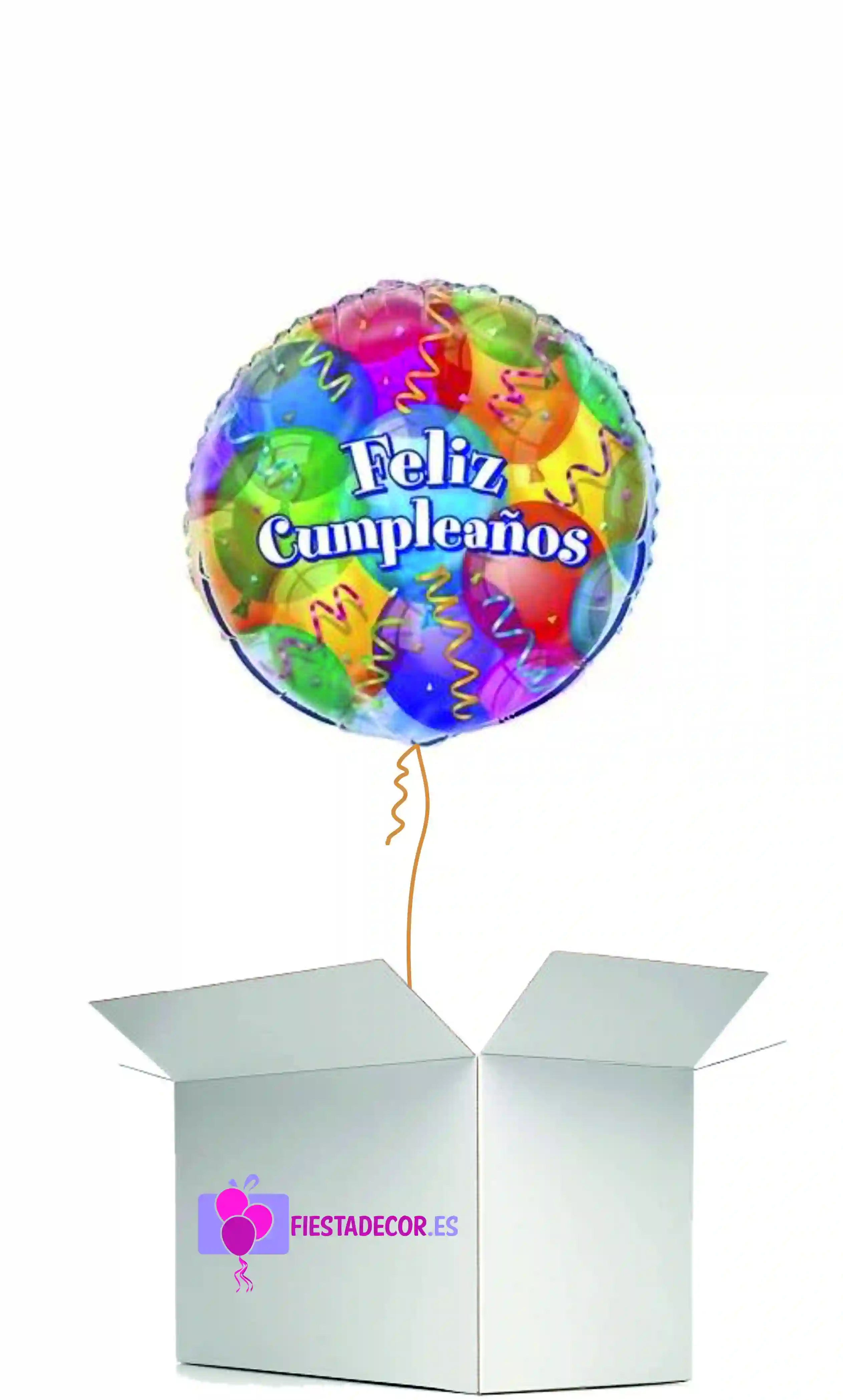 Globo en caja sorpresa redondo feliz cumpleaños colores
