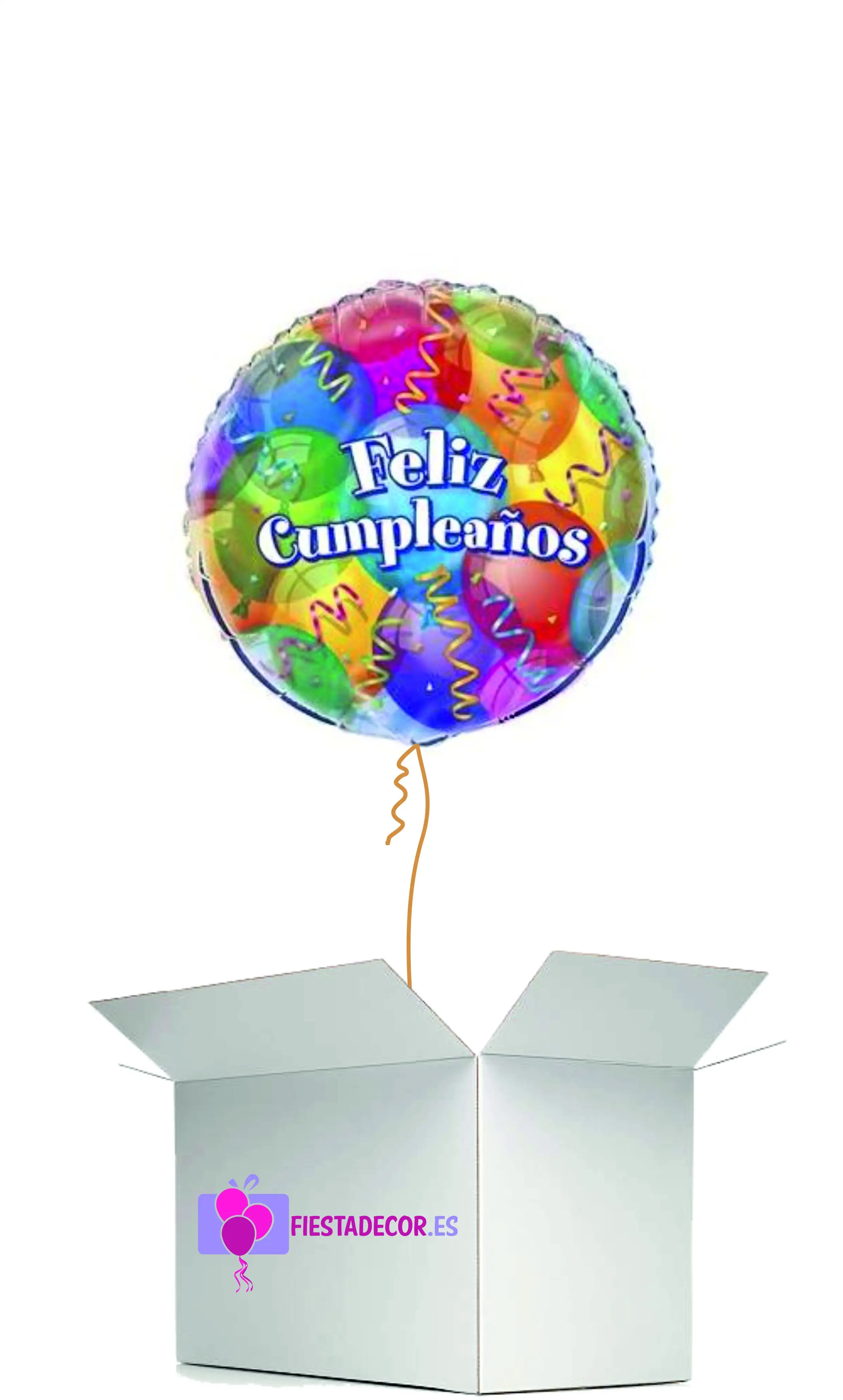 Globo en caja sorpresa redondo feliz cumpleaños colores
