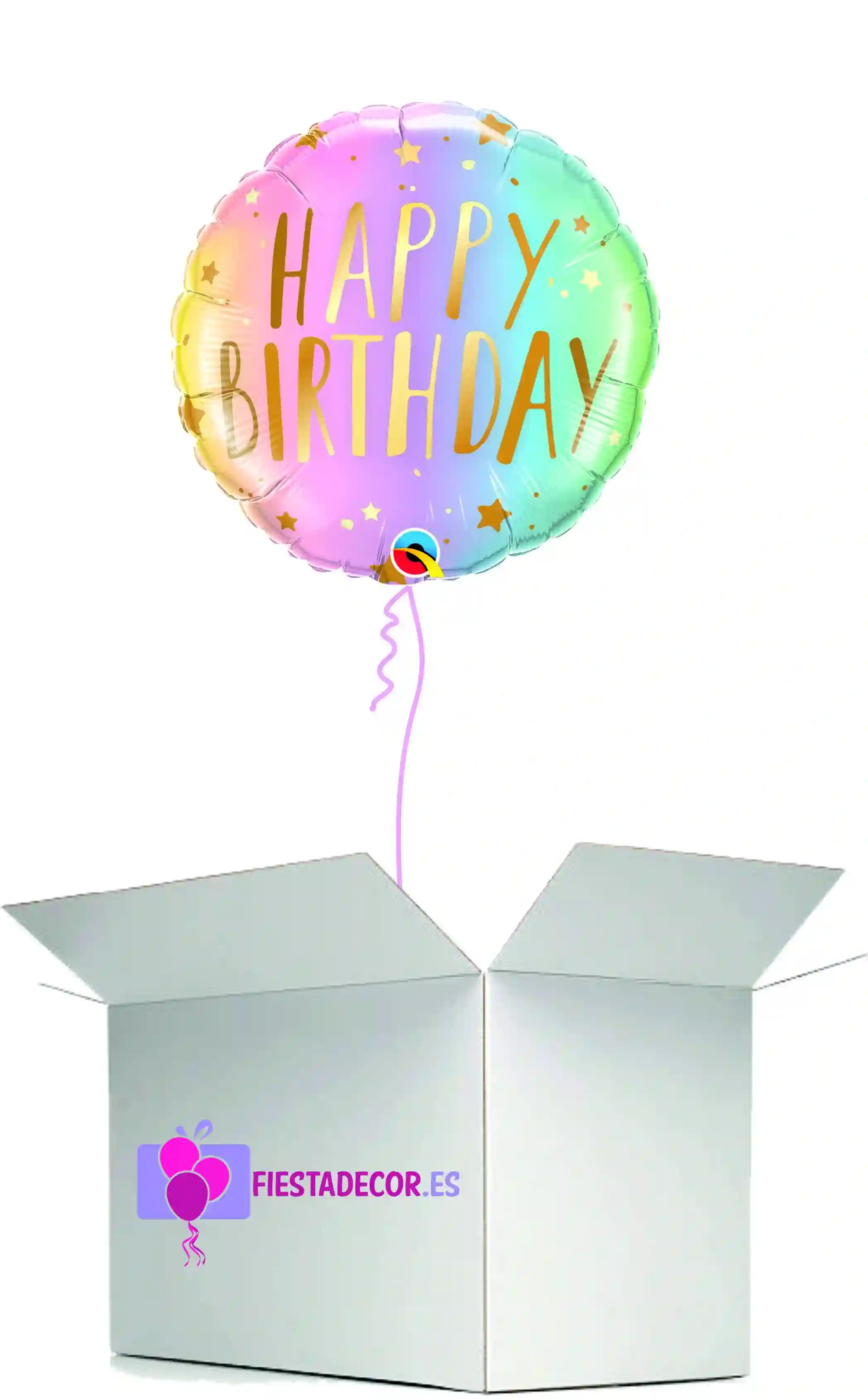Round surprise box Happy Birthday metallized pink