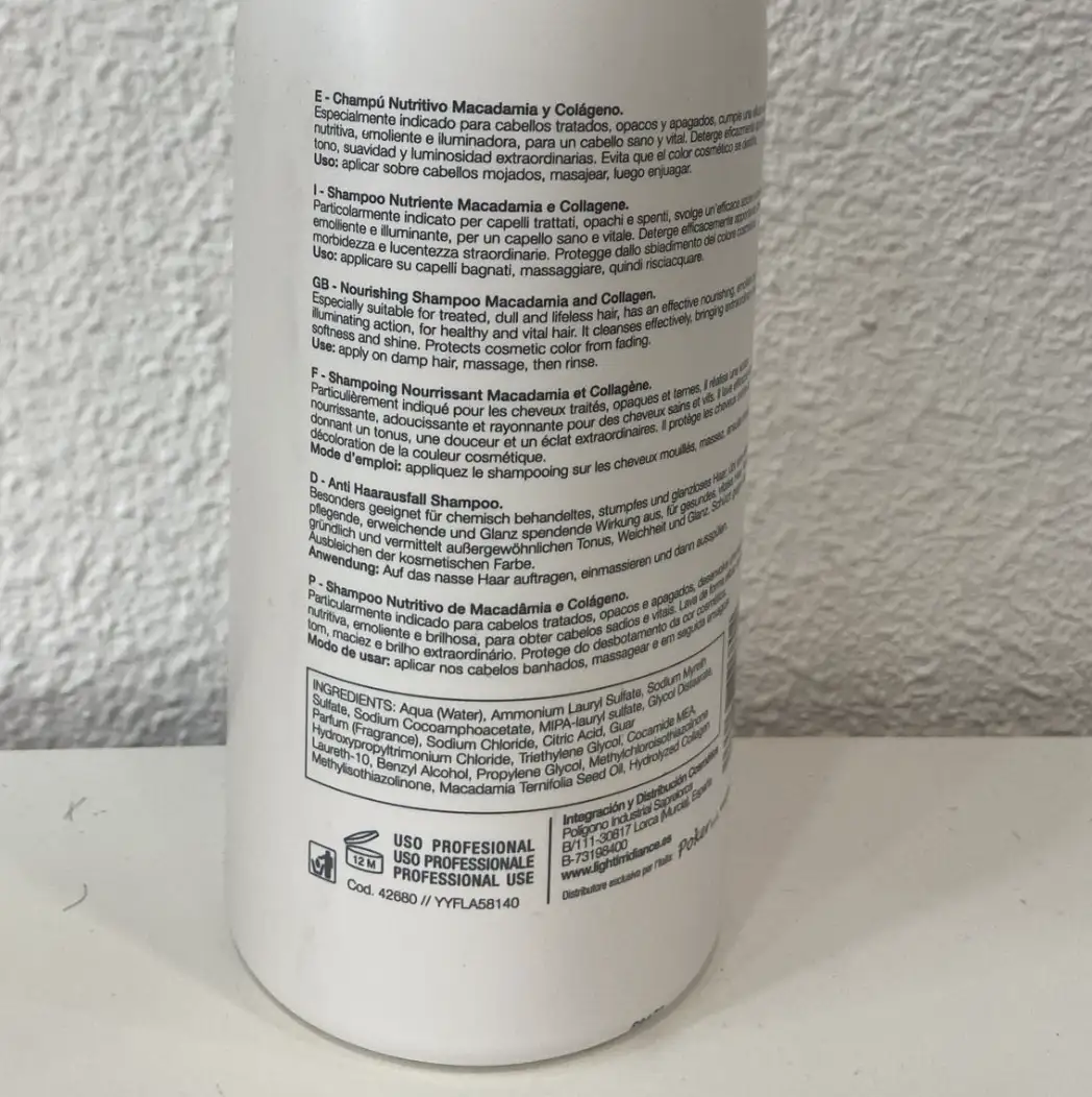 LIGHT IRRIDIANCE CHAMPU NUTRITIVO Macadamia 1000ML, Único, 1000 ml - Imagen 2