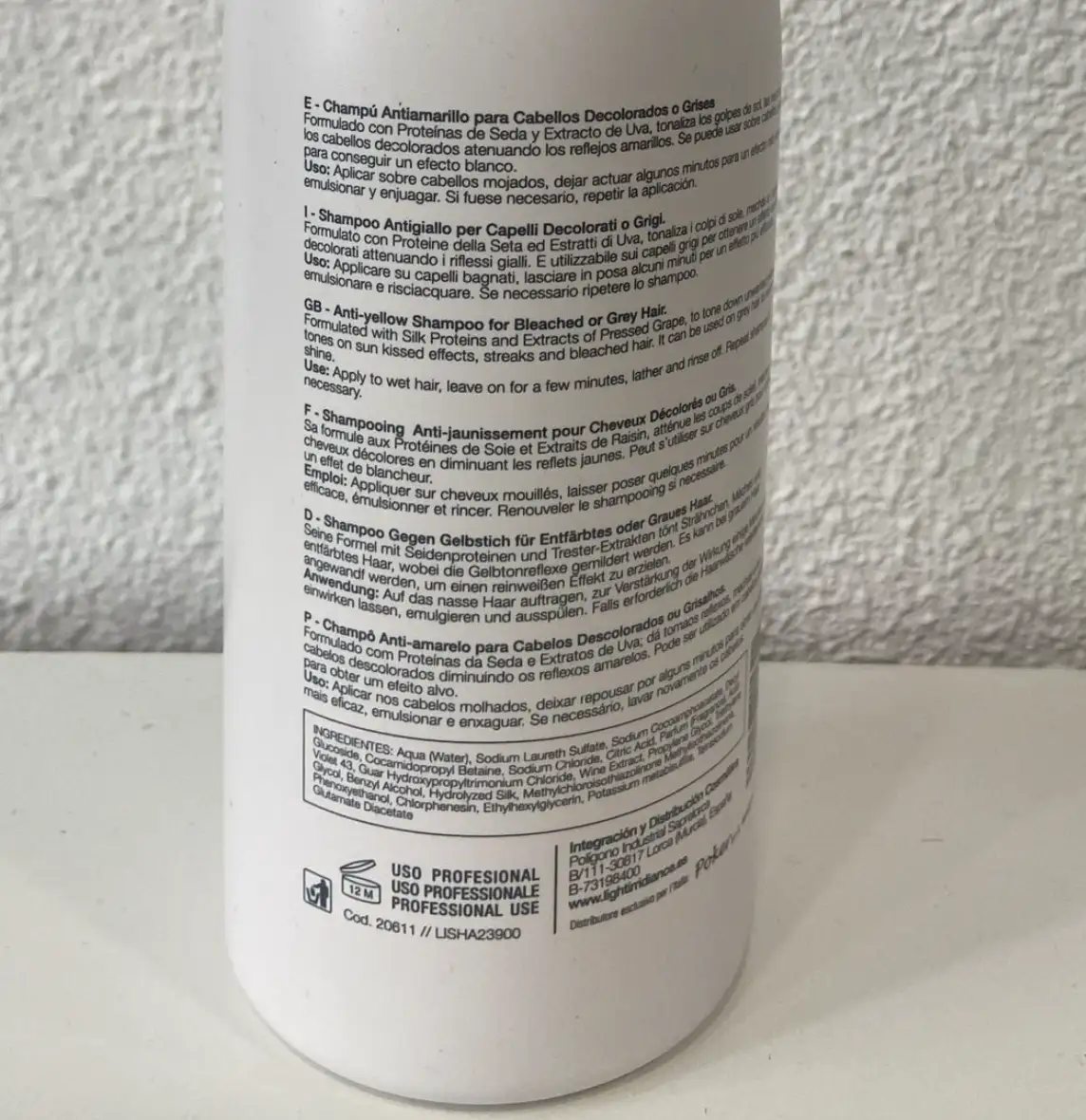 Light Irridiance Champú antiamarillo Platinum tech Blond con Uva y Seda 1 L - Imagen 2