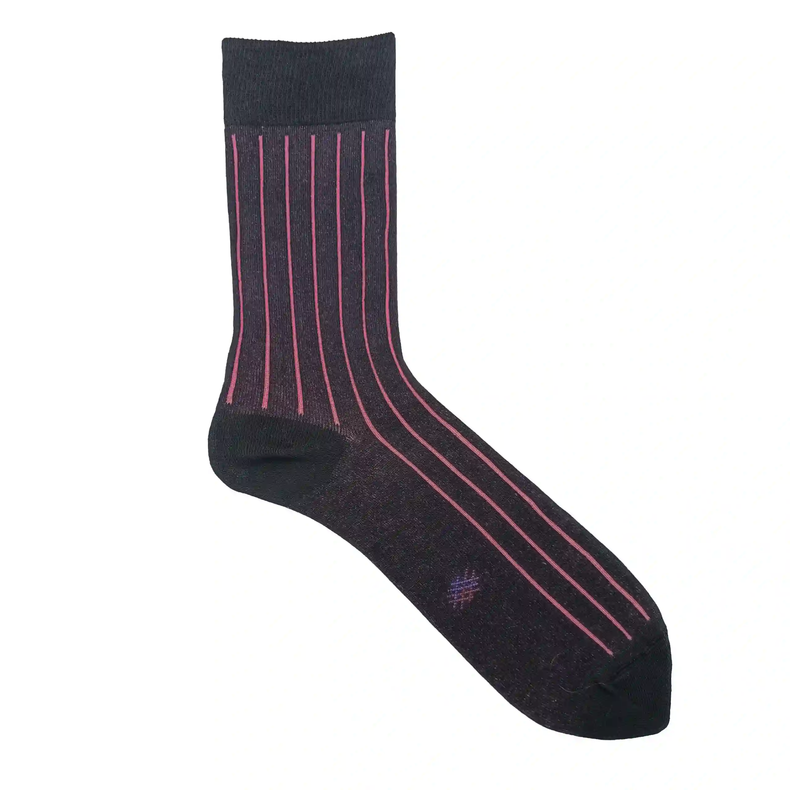 MissCalcetin Caña Baja Raya Vertical Negro Fucsia
