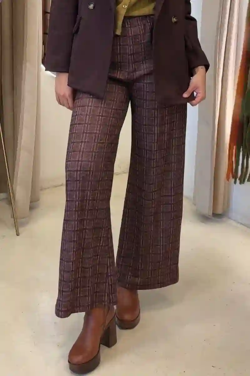 PANTALÓN CUADROS RECTO TEJA