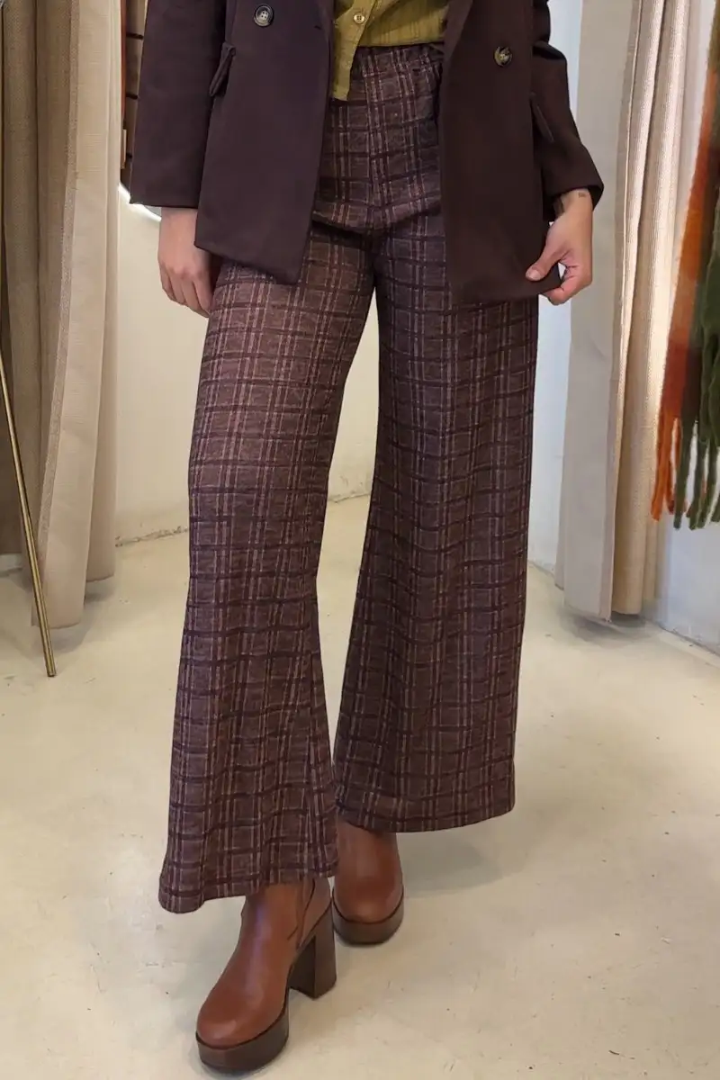 PANTALÓN CUADROS RECTO TEJA