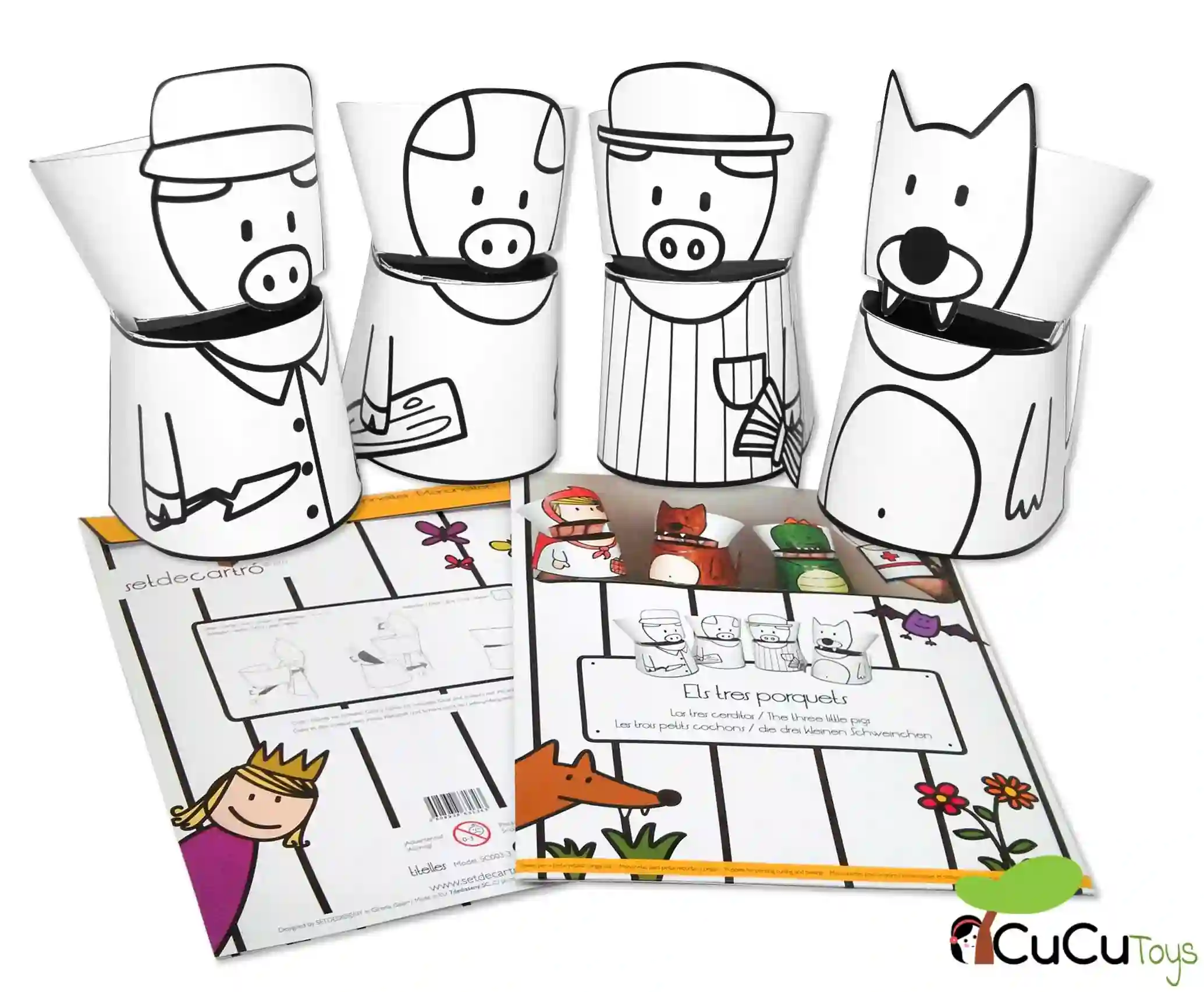 Set de cartró - Marionetas de cartón reciclado, diseño Los 3 cerditos