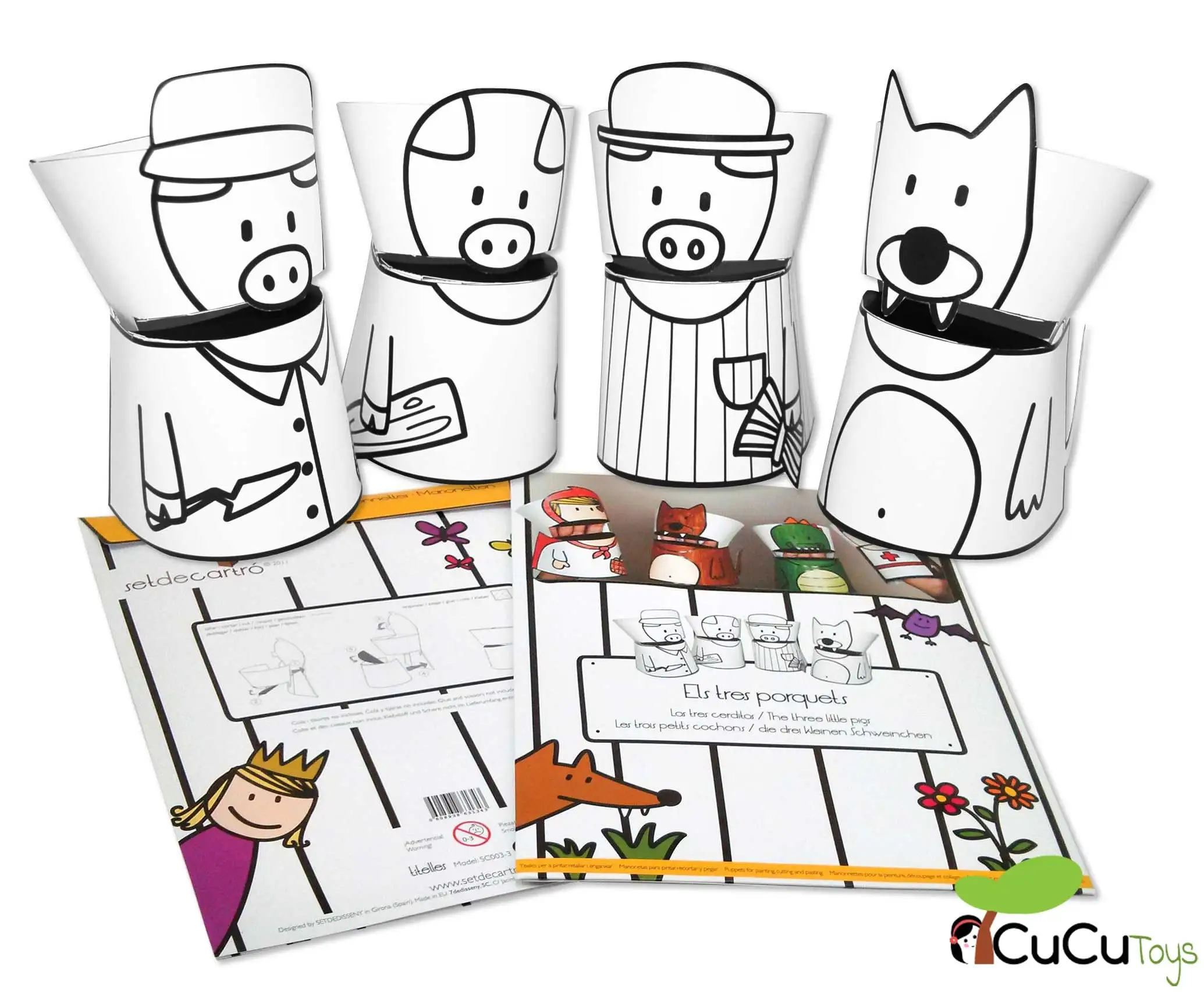 Set de cartró - Marionetas de cartón reciclado, diseño Los 3 cerditos
