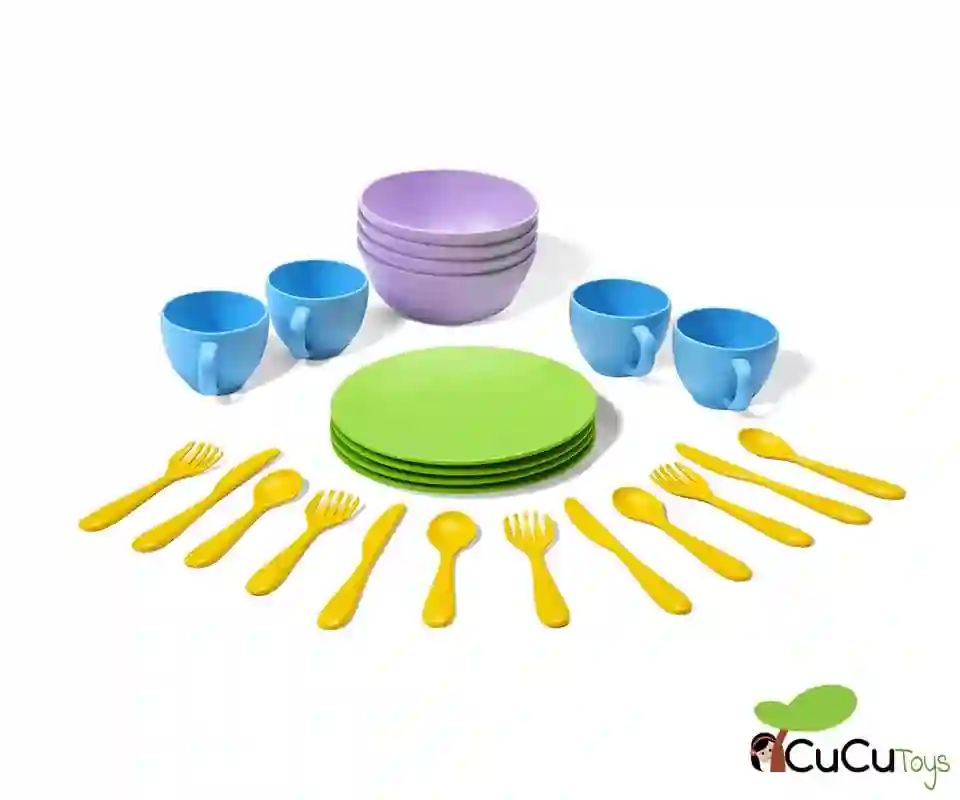 Greentoys - Set de platos, vasos y cubiertos ecológicos