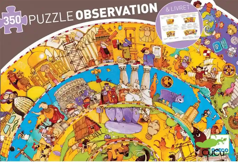 Djeco - Historia, puzzle 350 pz + poster + libro educativo