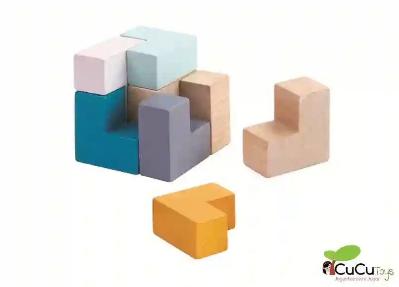 Plantoys - Lata de Cubo en 3D, puzzle de madera