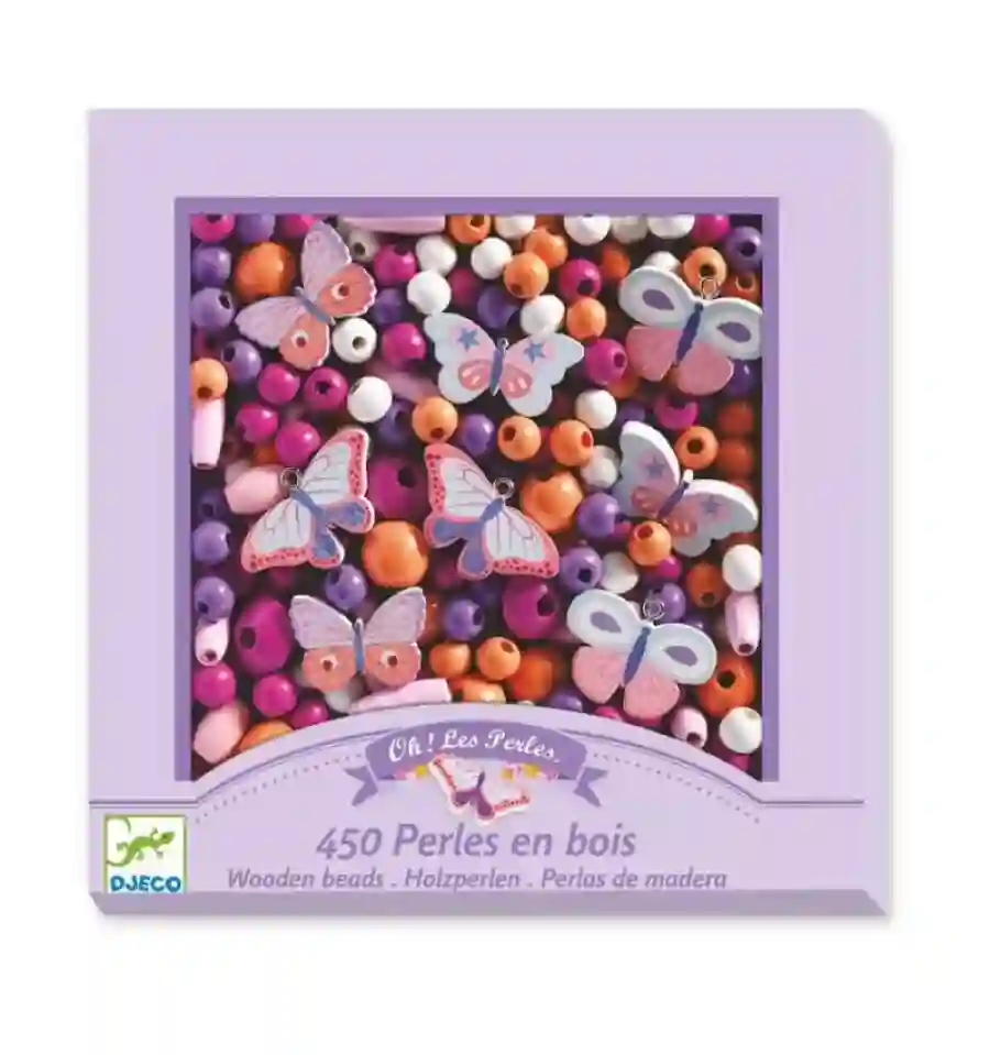 Djeco - 450 perlas de madera - Mariposas