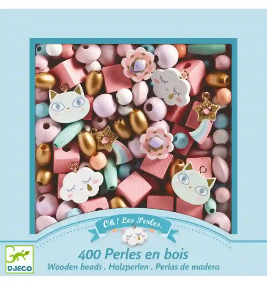 Djeco - 400 perlas de madera - Arcoíris