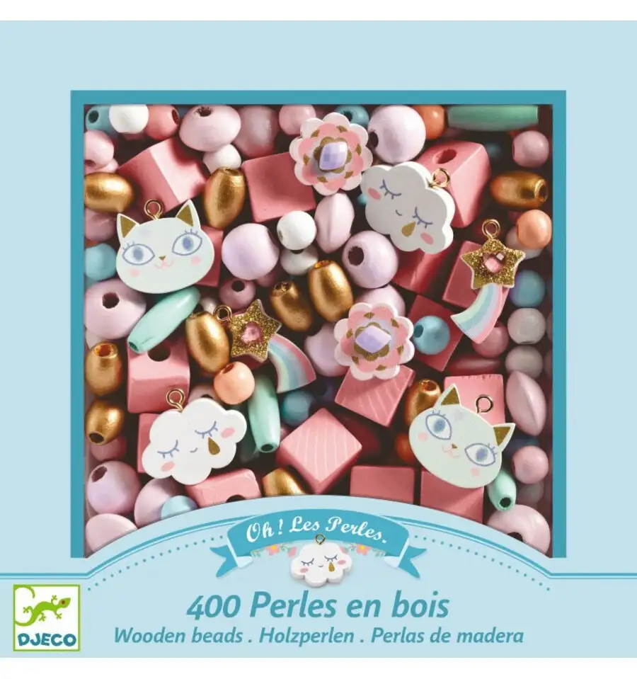 Djeco - 400 perlas de madera - Arcoíris