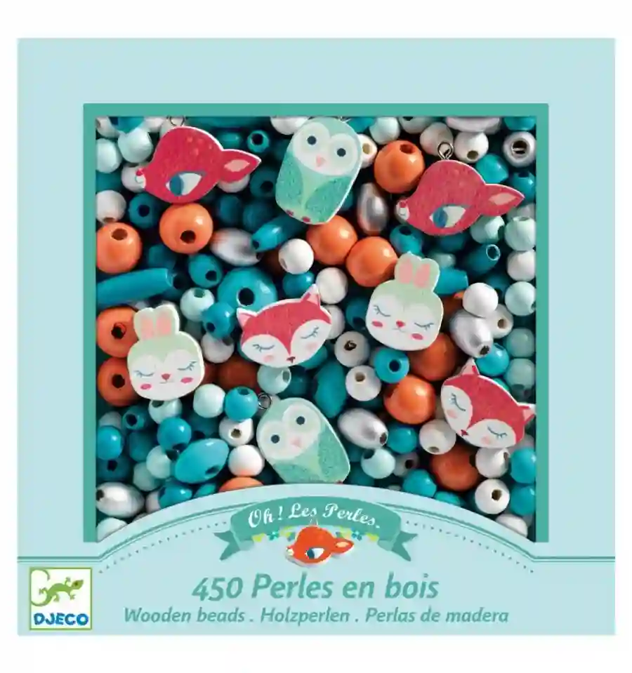 Djeco - 450 perlas de madera - Animalitos