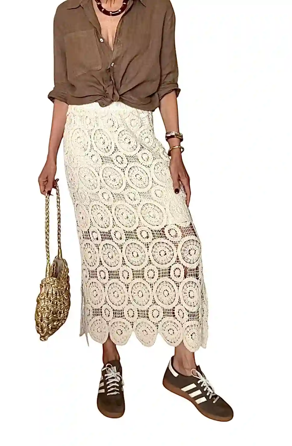Falda crochet beige