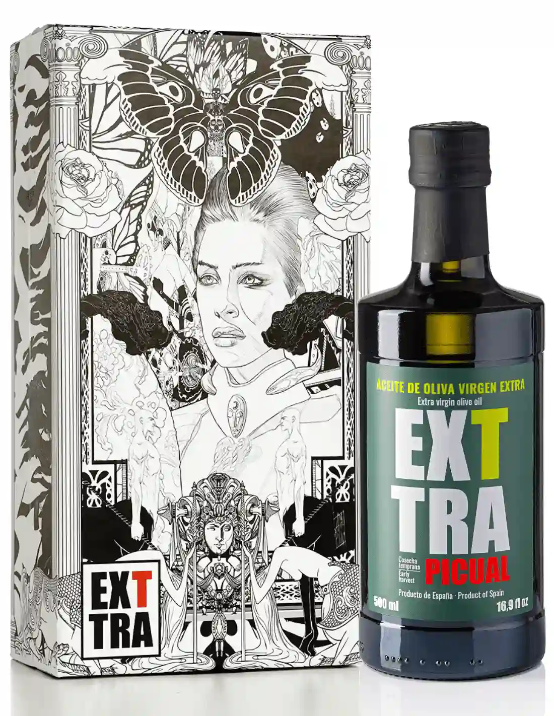 Caja Regalo Marvel + Exttra original Picual - Botella de Vidrio 500 ml.