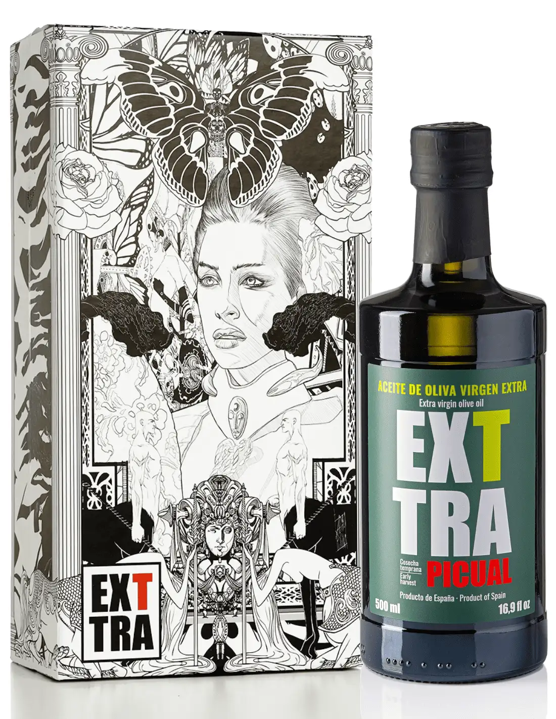 6x Caja Regalo Marvel + Exttra original Picual - Botella de Vidrio 500 ml.