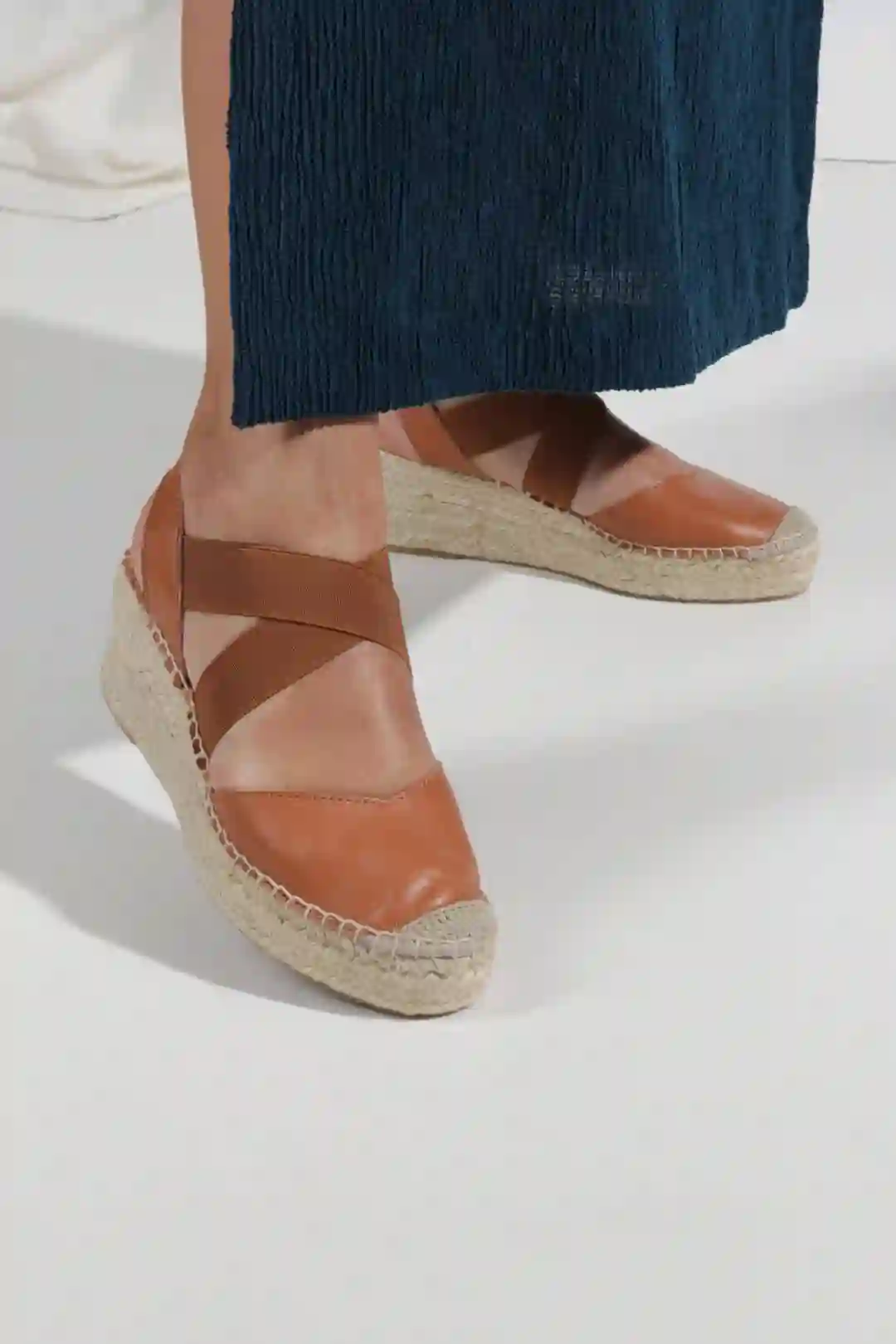 Wedge espadrils Brown skin elastic detail