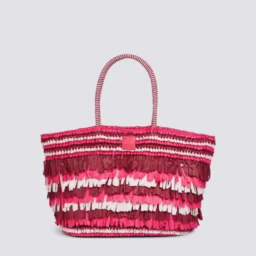 Bolsa de papel de paja tejida con flecos