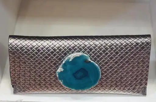 Cartera maxi premium trenzado plomo ágata verde